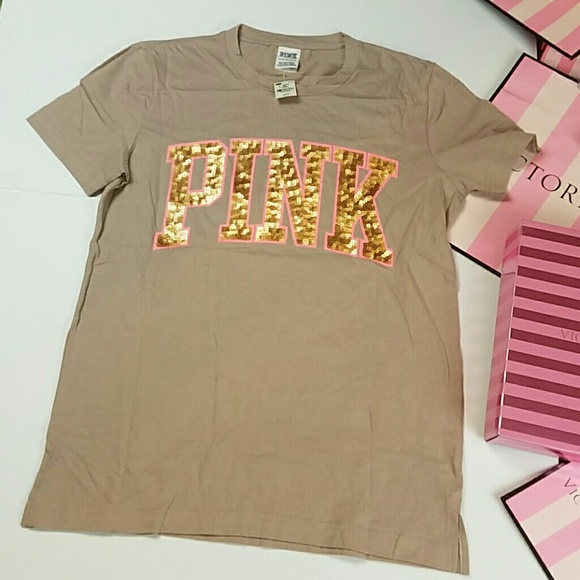PINK Victoria's Secret Tops - VS Pink Short Sleeve BLING Tee Shirt - NWT